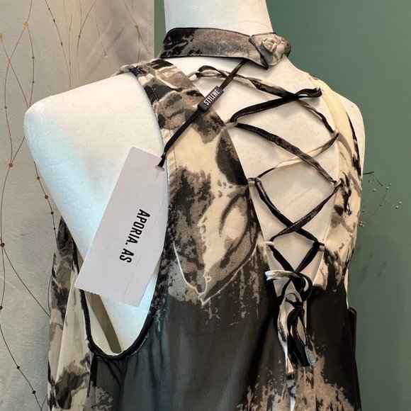 NWT APORIA.AS Black and White Mini Halter Dress Size M - Picture 5 of 5